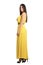 Elegant beauty model in yellow evening dress side view