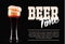 Elegant beer glass template banner. Photo-realistic vector illustration of dark beer on black background.
