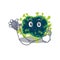 An elegant beta coronavirus in a Doctor Cartoon character with tools