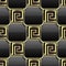 Elegant black and gold 3d greek key meanders seamless pattern. Checkered ornate geometric background. Repeat squares backdrop.