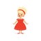 Elegant blonde little girl posing in red dress, young lady dressed up in classic retro style vector Illustration