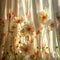 Elegant blooms dance on curtain in radiant sunlight ambiance