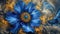 elegant blue flower surrounded by gold