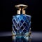 Elegant Blue And Gold Perfume Bottle With Vibrant Coloration