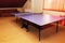 Elegant blue table tennis equipment with net at recreation room