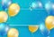 Elegant blue yellow ballon and party popper ribbon Happy Birthday celebration card banner template background