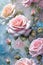 Elegant botanical rose floral, in soft misty pink, fractal of smoke, realistic flowers on large scale