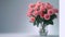Elegant bouquet of pink roses in a glass vase on a neutral background. ideal for greetings and invitations. simple and