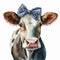 Elegant Bovine, Cute Cow with Oversized Bow Headband, Watercolor, Isolated on White Background - Generative AI