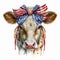 Elegant Bovine, Cute Cow with Oversized Bow Headband, Watercolor, Isolated on White Background - Generative AI