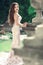 Elegant bride woman wedding portrait, vogue style photo. Fashion