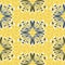 Elegant And Bright Yellow, Navy And Brown Repeat Floral Pattern