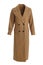 Elegant brown coat on mannequin against white background. Stylish clothes