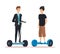 Elegant businessman with man riding electric scooter