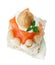 Elegant canape with salmon, toast, thyme and nut