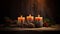 elegant candles with Christmas tree, Merry Christmas and New Year concept, close-up,