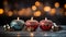 elegant candles with Christmas tree, Merry Christmas and New Year concept, close-up,