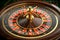 Elegant Casino Roulette Wheel Close Up on Green Felt Gaming Table Background for High Stakes Gambling Concept