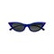 Elegant cat eye sunglasses with blue frame and black tinted lenses. Protective eyewear for stylish women. Flat vector