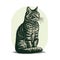 Elegant Cat Sitting: Realistic Woodcut-inspired Graphic Drawing