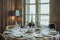 Elegant Catering Table Set Service with Silverware, Napkin and G