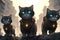 Elegant cats with brilliant neckpieces, together in a group in the city ruins. AI generated