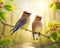 Elegant Cedar Waxwings Perched Tree Branch Springtime Morning Sunrise Small Birds AI Generated