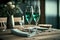 Elegant champagne glasses on table, AI generative