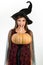 Elegant charming shy playful flirty dangerous mysterious scary female beauty. Halloween concept. Attractive model girl