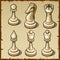 Elegant chess set in light color, six figures