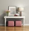 Elegant chic brown console table with stools