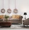 Elegant chic brown sofa with christmas bells wreath