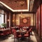 An Elegant Chinese Restaurant Dining Room with intricate details