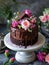 Elegant Chocolate Cake Adorned with Flowers