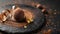 Elegant chocolate dessert on a dark slate plate
