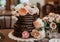 Elegant Chocolate Wedding Cake Adorned with Fresh Flowers