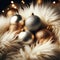 Elegant Christmas Baubles on Fluffy White Fur Background, AI Generated
