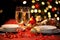 Elegant Christmas Eve Celebration Sparkling Champagne Flute on Festive Party Table. created with Generative AI