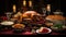 An elegant Christmas feast laid out on a table, emphasizing the rich flavors and traditions of the