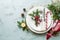 Elegant christmas table setting design top view, flat lay