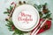 Elegant christmas table setting design top view, flat lay