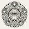 Elegant Circle mandala with skull and illuminati eyes