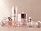 Elegant Cosmetic Products on Nude Background