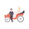 Elegant couple of newlyweds posing in a wedding carriage vector Illustration on a white background