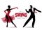 Elegant couple silhouettes dancing swing