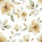 Elegant cream flora unfurl in this seamless watercolor pattern, blending nature's charm with a soft, inviting