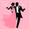 Elegant dancers couple silhouettes dancing in retro fashion style. Broadway dance style