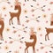 Elegant deer in floral wreath with arrows seamless wallpaper