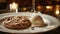 Elegant dessert presentation with chocolate cookie and vanilla ice cream