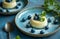 Elegant Dessert Presentation with Fresh Blueberries and Mint